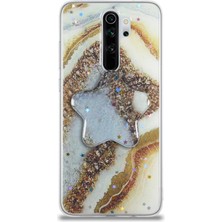 Case World Caseworld Xiaomi Redmi Note 8 Pro Kapak Mermer Desenli Pop Socketli Silikon Kılıf - Gold