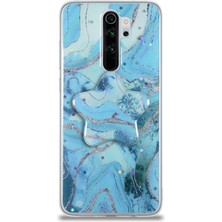 Case World Caseworld Xiaomi Redmi Note 8 Pro Kapak Mermer Desenli Pop Socketli Silikon Kılıf - Mavi