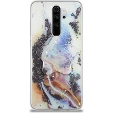 Case World Caseworld Xiaomi Redmi Note 8 Pro Kapak Mermer Desenli Pop Socketli Silikon Kılıf - Mor