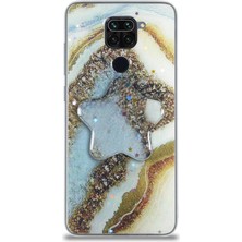 Case World Caseworld Xiaomi Redmi Note 9 Kapak Mermer Desenli Pop Socketli Silikon Kılıf - Gold