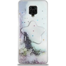 Case World Caseworld Xiaomi Redmi Note 9 Pro Kapak Mermer Desenli Pop Socketli Silikon Kılıf - Beyaz
