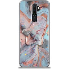 Case World Caseworld Oppo A9 2020 Kapak Mermer Desenli Pop Socketli Silikon Kılıf - Mercan