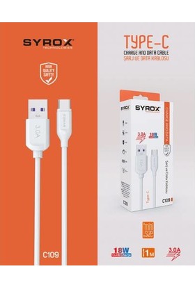 Syrox C109 Type-C 1m 3,0A 18W Quick Kablo