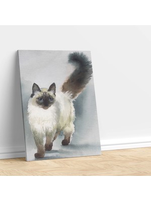 Deko Gonya Suluboya Kedi Temalı Kanvas Tablo