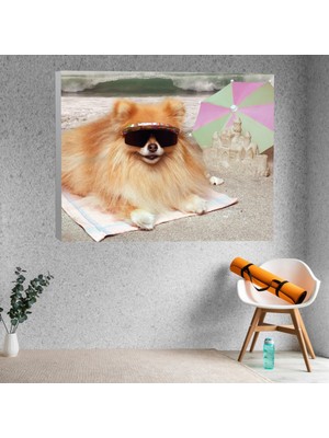 Deko Gonya Kumsalda Köpek Temalı Kanvas Tablo
