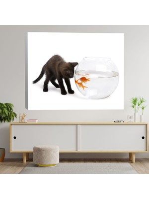 Deko Gonya Japon Balığı ve Siyah Kedi Temalı Kanvas Tablo