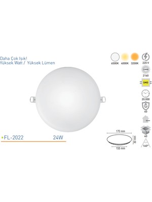 Forlife 24W Yüksek Lümen Sıva Altı LED Panel Armatür Günışığı