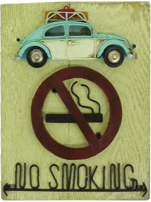 Mnk Home Nostaljik Araba Figürlü Ahşap Kapı Yazısı No Smoking 24CM