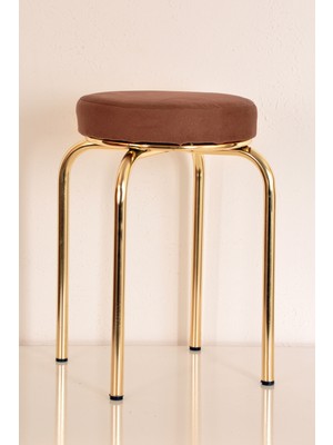 Yılmaz Masacılık Tekli Kahverengi Tay Tüyü Altın Profil Tabure Metal Tabure Mutfak Taburesi Kalın Tabure