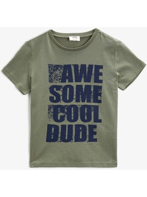 Koton Yazili Tisört Kisa Kollu Pamuklu