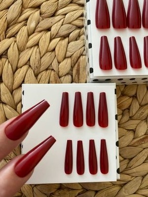 SYBELLE KOZMETİK 20 Adet Kırmızı Balerin Takma Tırnak Profesyonel Kullanım İçin