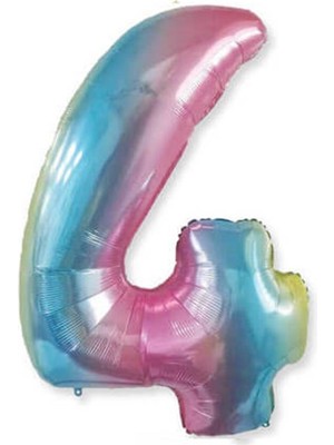 Parti Adresi Rakam Folyo Balon 4 Gökkuşağı Renk 86 cm - 34”