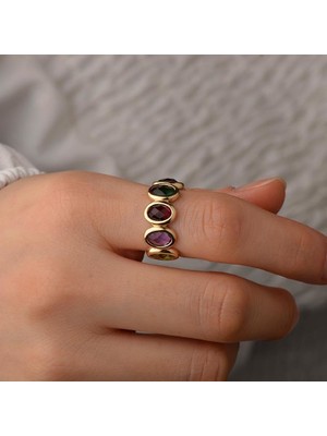 Engingold 14 Ayar Altın Renkli Taşlı Yüzük