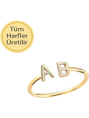 Engingold 14 Ayar Altın Çift Harfli Yüzük