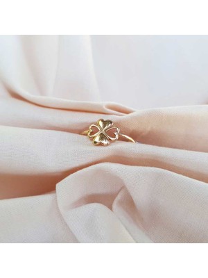 Engingold 14 Ayar Altın Kalp Yapraklı Yonca Yüzük