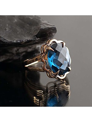 Engingold 14 Ayar Altın Mavi Topaz Taşlı Yüzük