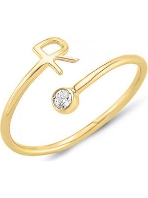 Engingold 14 Ayar Altın R Harf Tektaş Yüzük