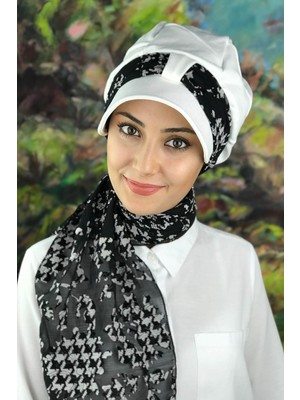 Butik Ambar Beyaz Fularlı Şapka
