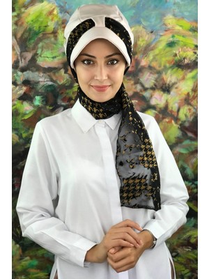 Butik Ambar Krem Rengi Tesettür Fularlı Şapka