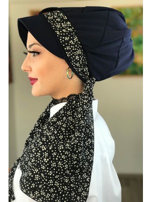 Butik Ambar Lacivert Fularlı Şapka Bone