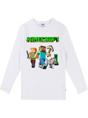 TakeTshirt Minecraft Uzun Kollu Çocuk Tişört Beyaz