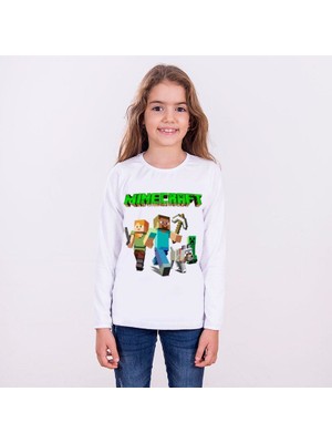 TakeTshirt Minecraft Uzun Kollu Çocuk Tişört Beyaz