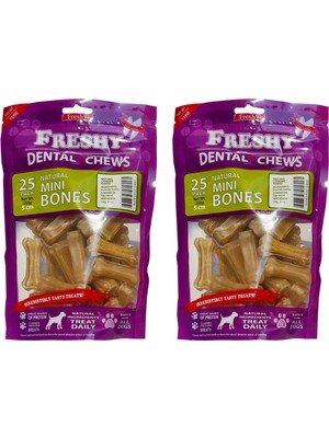 Freshy Dental Natürel Pres Köpek Kemirme Kemiği 2'li Set - 5 Santim - 50'li Paket - Toplam 500G.