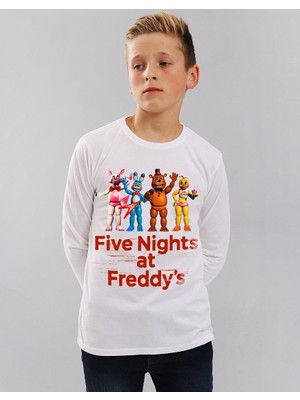 TakeTshirt Fnaf Uzun Kollu Çocuk Tişört Beyaz