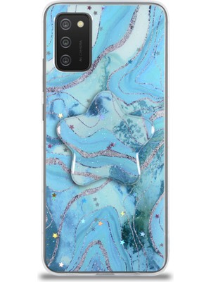 Case World Caseworld Samsung Galaxy A02S Kapak Mermer Desenli Pop Socketli Silikon Kılıf - Mavi