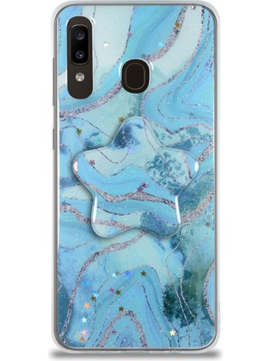 Case World Caseworld Samsung Galaxy A30 Kapak Mermer Desenli Pop Socketli Silikon Kılıf - Mavi