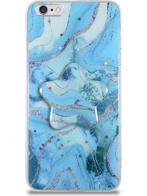 Case World Caseworld Apple Apple iPhone 6 Plus Kapak Mermer Desenli Pop Socketli Silikon Kılıf - Mavi