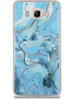 Case World Caseworld Samsung Galaxy J710 Kapak Mermer Desenli Pop Socketli Silikon Kılıf - Mavi
