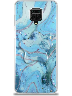 Case World Caseworld Xiaomi Redmi Note 9s Kapak Mermer Desenli Pop Socketli Silikon Kılıf - Mavi