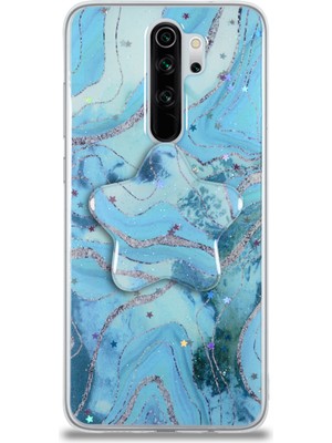 Case World Caseworld Xiaomi Redmi Note 8 Pro Kapak Mermer Desenli Pop Socketli Silikon Kılıf - Mavi