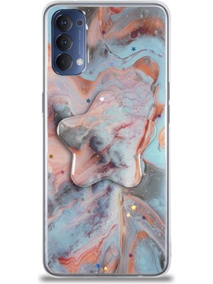 Case World Caseworld Oppo Reno 4 Kapak Mermer Desenli Pop Socketli Silikon Kılıf - Mercan