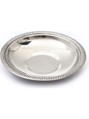 Bay Dursan Baydursan PASLANMAZ ÇELİK ÇAY TABAĞI, METAL PARLAK ÇAY TABAK ZİNCİR DESENLİ LÜX