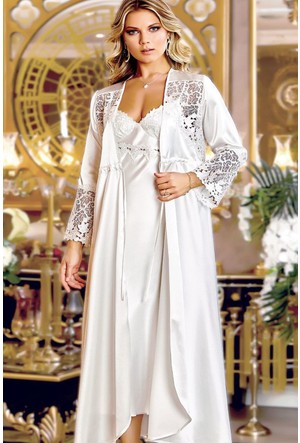 Satin lace nightgown and robe: Andra 3139