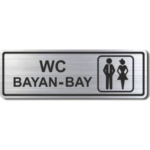 Hediyem Yolda Wc Bay Bayan Tuvalet Kapı Yönlendirme Levhası 15 cm x 5 cm Gümüş Renkli Rezopal Levha