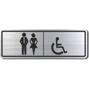 Hediyem Yolda Wc Bay Bayan Engelli Tuvalet Kapı Yönlendirme Levhası 15 cm x 5 cm Gümüş Renkli Rezopal Levha