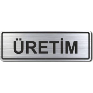 Hediyem Yolda Üretim Odası Kapı Yönlendirme Levhası 15 cm x 5 cm Gümüş Renkli Rezopal Levha