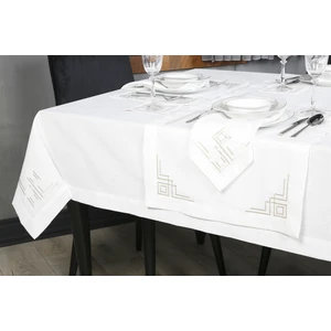 Caka Home  Runner Geometrik Çift Kare Nakışlı Keten Efektli -Siyah