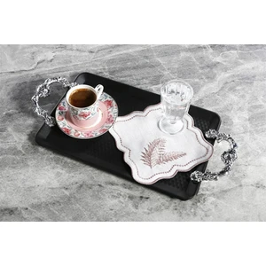 Caka Home  6'lı Kokteyl Peçete Yaprak Nakışlı Keten Efektli