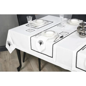 Caka Home  2'li Peçete Zikzak Nakışlı Keten Efektli