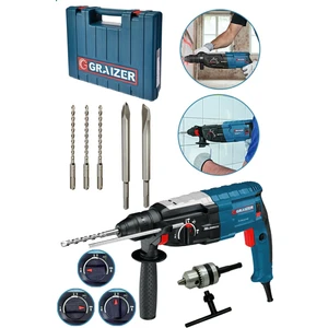Alman Km-11 3000 W Bakir Sargılı Kırıcı Delici Hılti Matkap Metal Şanzumanlı + 5 Adet Uç Yedek Mandren Gri