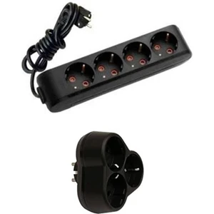 Siyah Set Multi-Let 4'lü Topraklı Çocuk Korumalı Grup Priz 3 Metre + 3'lü Yonca Fiş-Priz