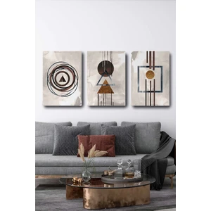 Blok Design Soyut Dekoratif Kanvas Duvar Tablosu 3'lü Set Sanatsal Tablo Seti