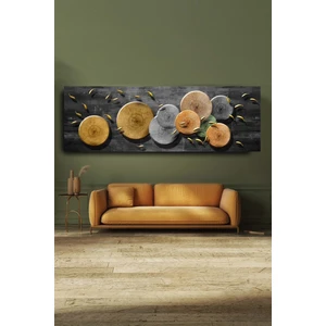 Blok Design Dekoratif Soyut Altın Balıklar ve Odun Sürreal Kanvas Duvar Tablosu 120X40CM Büyük Boy Tablo