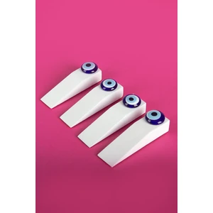 4 Adet Ideal Ahşap Nazar Boncuklu Kapı Stoperi - Beyaz