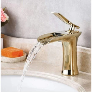 Banyo Lavabo Batarya Şelale Model Gold Renk
