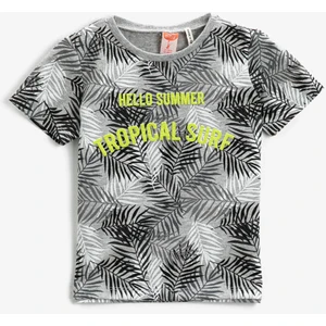 Baskili Tisört Bisiklet Yaka Pamuklu